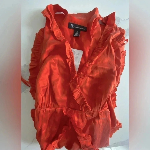 INC 100% Silk Burt Orange Flamenco Ruffled V-Neck Halter Mini Dress 10 NWT - Picture 8 of 10